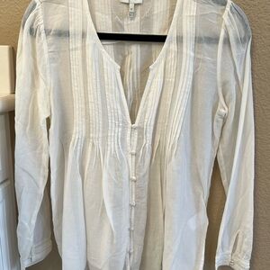 Joie Cream Pintuck Button-Front Peasant Blouse